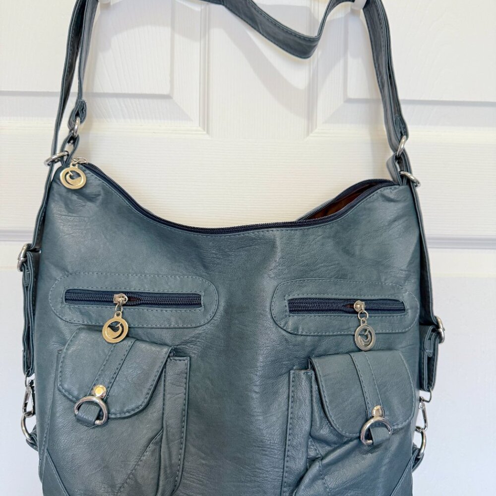 Blue Grey Hand Bag Back Pack Convertible